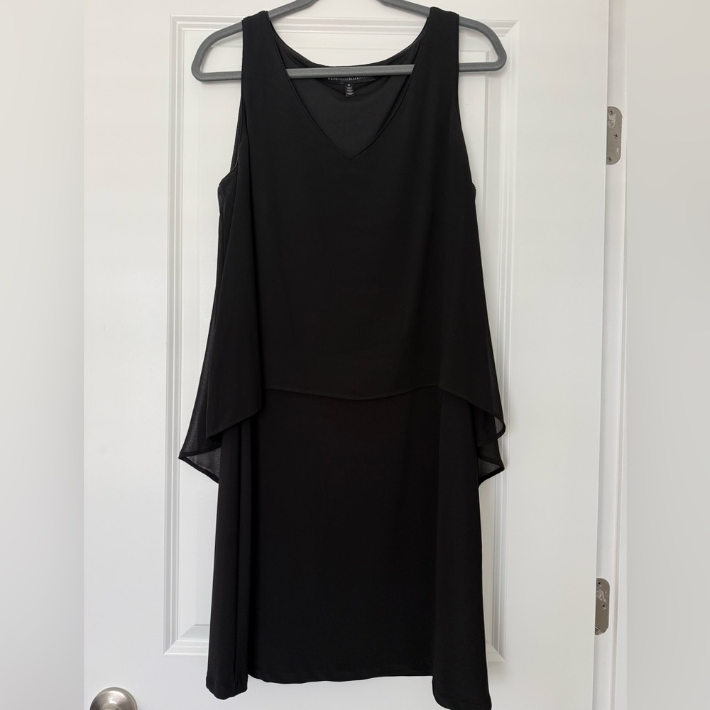White House Black Market Black Layered V-Neck Maxi Dress with Chiffon Overlay